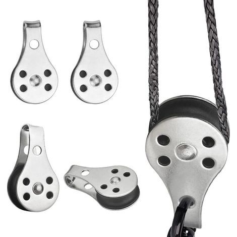 BUNTHAUS 4 PCS Bloc de Poulie en Acier Inoxydable Poulie de Bateau 25mm Poulie de Câble Poulie de Levage Solide Bloc de Poulie Pivotante Poulie à Crochet pour Canoë Kayak Marin