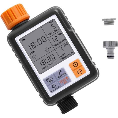 automatic garden watering timer with digital display, controls irrigation of lawns, plants and flower beds, leak-proof design, locking function (1/5)