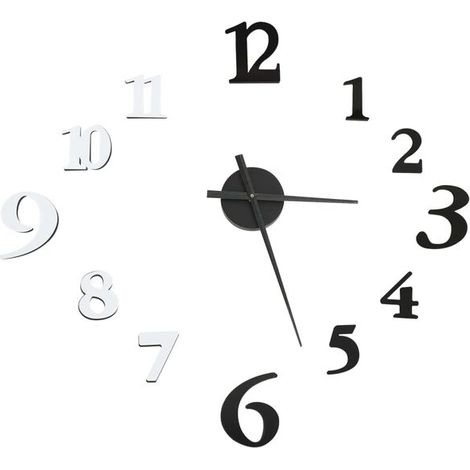 Horloge murale 3D, design moderne, coloris noir et blanc, très grande taille 100 cm. (1/5)