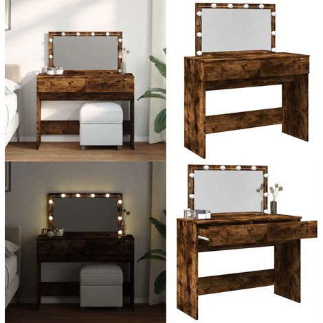 Coiffeuse avec LED chêne fumé 100x40x120 cm - Coiffeuse avec lumière LED - Coiffeuse bois (1/5)