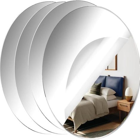 30cm 12 Inch Frameless Acrylic Round Mirror – 4 Self Adhesive Pieces Decorative – Silver Handmade Small Mirror for Living Room Bedroom (1/5)