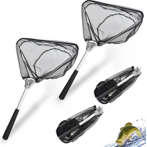 Lot de 2 épuisettes télescopiques - Aluminium et maille robuste - Manche extensible pour pêche et jardin - Noir - 33 cm (1/5)