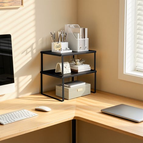 WOLTU 2x Gewürzregal, Küchen Organizer stapelbar, Küchen Aufbewahrungsschrank, für Arbeitsplatte Schminktisch Küche Arbeitszimmer Badezimmer, Metall, 22x30x15 cm + 21x30x13 cm, Schwarz (1/5)