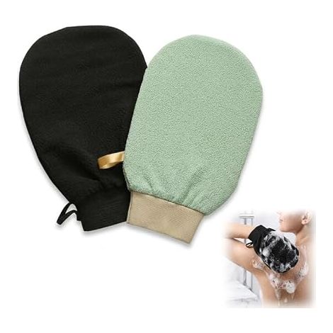 Deep Body Exfoliating Glove, Exfoliating Gloves for Body Face, Shower Glove Body Scrub, Exfoliating Wash Mitts Dead Skin Cleansing, Sponge Scrub Bath for Women Men Black Green (1/5)
