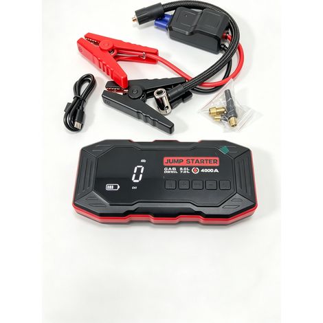 Booster de démarrage voiture 12V 4000A , gonfleur intégré, lampe d'urgence, chargeur portable multi-USB, démarrage rapide des batteries automobiles (1/5)