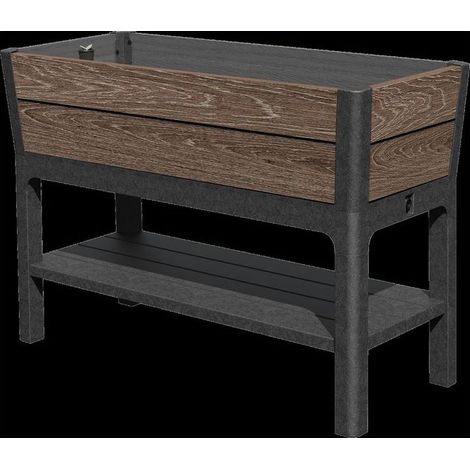 Keter 261334 Deco Orto Rialzato Fioriera da Esterno 120L con Riserva d'Acqua e Ripiano Integrato colore Marrone