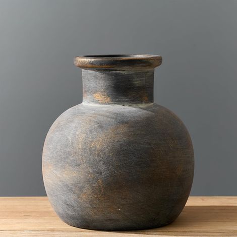 Antike Keramikvase, 15,2 cm, böhmische Terrakotta, Bronze-Finish, rustikale Innendekoration