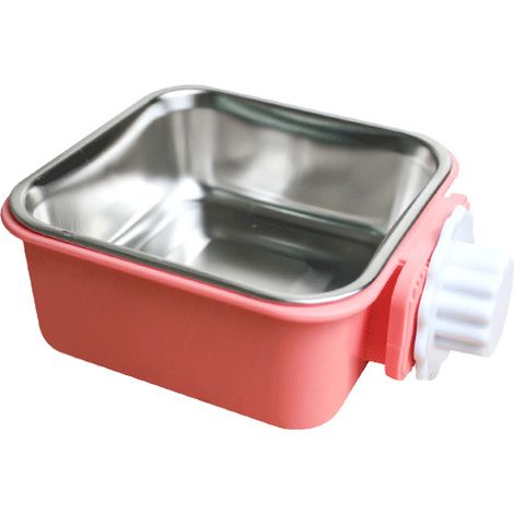 Gamelle à suspendre pour cage - Gamelle inoxydable amovible 2 en 1 - Pour chien, chat, lapin, cochon d'Inde et oiseaux - Eau/nourriture-Rose (1/5)