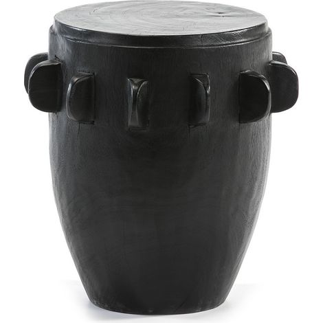 Tabouret rond bois suar massif noir (1/3)
