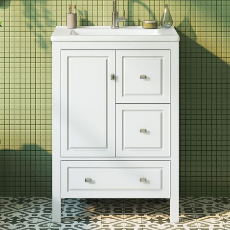 624790cm, vasque de salle de bain autoportante, bassin en céramique, surface laquée, grand espace de rangement, coulisses silencieuses, charnières à fermeture amortie, blanc. (1/5)