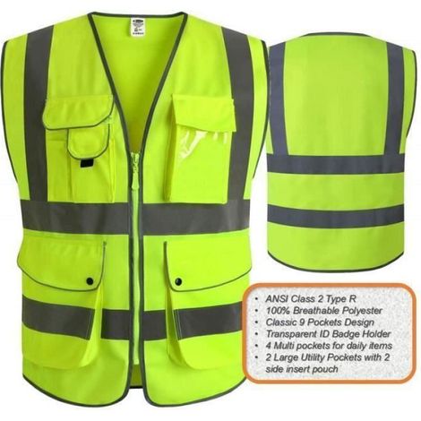 Gilet jaune, 9 poches de classe 2"gilet de sécurité haute visibilité devant avec des bandes réfléchissantes - Unisexe(M) (1/4)
