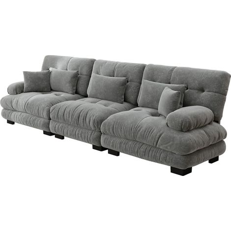 CAIziCanapé d’angle modulaire 3 places avec assise profonde, canapé-lit en chenille, confortable et rembourré pour salon, appartement, studio, bureau, chenille gris