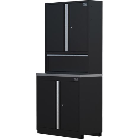 Armadio doppio autoportante in lamiera SOGI ARR-OFF-1700 per arredo officina - piano in acciaio inox - 915x466x2000 mm (1/2)