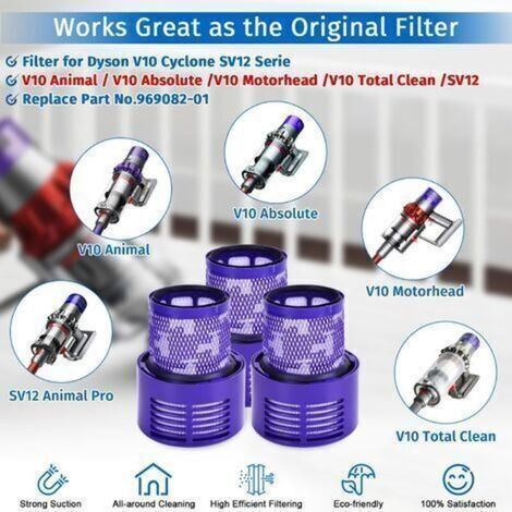 Lot de 3 filtres V10 pour Dyson V10 Animal V10 Absolute V10 Total Clean V10 Cyclone SV12 Filtres de de rechange lavable pour (1/5)