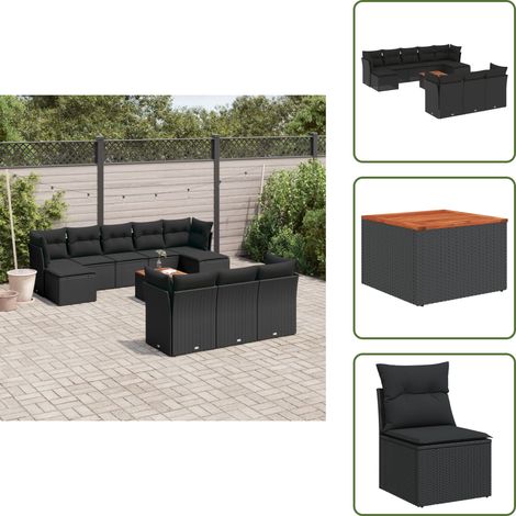 Salon de jardin 11 pcs avec coussins noir résine tressée - Ensemble Salon De Jardin - Mobilier De Jardin - Jardin Design - Set Salon Extérieur - Chaise Lounge (1/5)