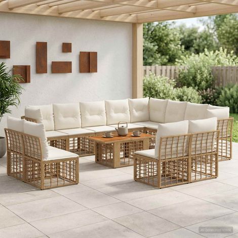 vidaXL Set Divano da Giardino 13 pz Naturale e Bianco Crema polyrattan (1/5)