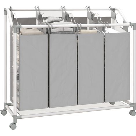 Cesto per biancheria mobile, carrello per biancheria sporca, cesta con ruote e 4 sacchi rimovibili, 4 x 40L, 97 x 38 x 81 cm, grigio (1/5)