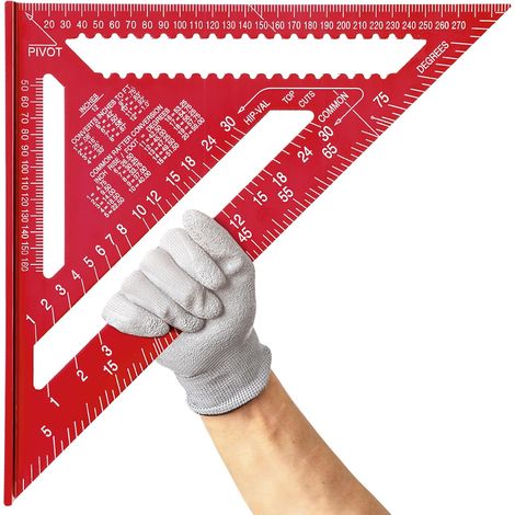 12-Zoll-Zimmermannswinkel aus Aluminiumlegierung, metrisches Dreieckslineal zur Winkelmessung für Zimmerleute und Ingenieure (Rot) (1/5)