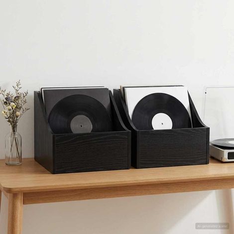 vidaXL LP Record Box 2 pcs Black Oak 37 x 33 x 32 cm Engineered Wood (1/5)