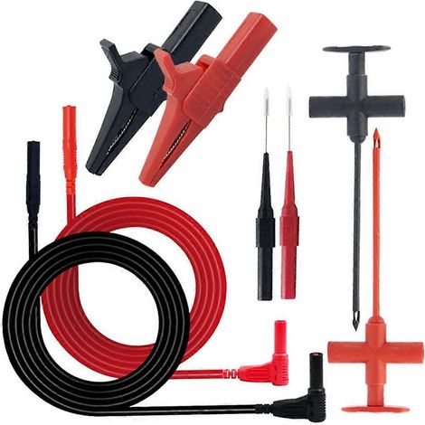Kit de cordons de test pour multimètre avec pinces crocodiles, sonde de perforation et crochets de test pour perçage de fils - Tests électriques professionnels (1/5)