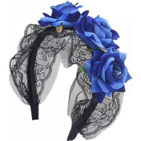 Rosa Blumenkrone für Mädchen, blaues gotisches Spitzenstirnband, ideales Accessoire für Halloween, Cosplay, Festivals und Vintage-Dekoration. (1/5)