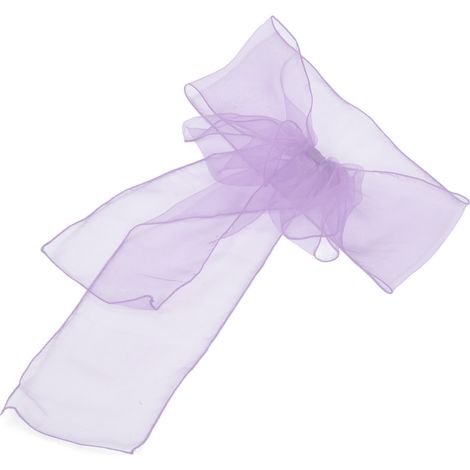 Lot de 10 nœuds de chaise en organza pour banquet, élégants et raffinés, couleur violet clair, parfaits pour la décoration de mariages et de fêtes. (1/5)