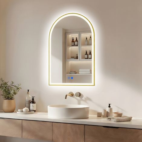 ARTFORMA Espejo de bano LED en arco 60x90 cm oro tactil antivaho (1/5)