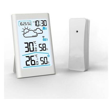 Compteur de température et d'humidité intérieure et extérieure, station météo sans fil, grand écran LCD, prévisions météorologiques, réveil électronique (1/4)