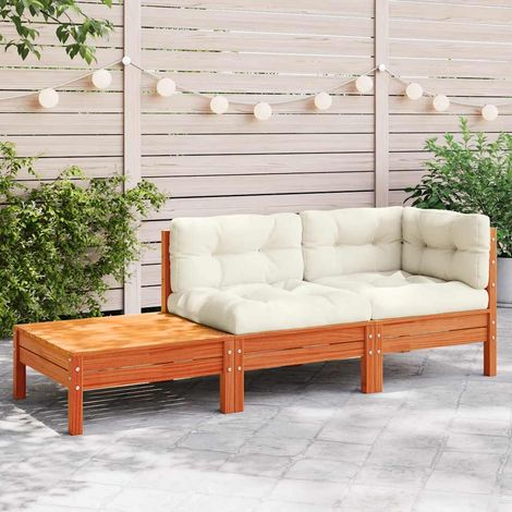 Gartensofa mit Kissen und Fußhocker Massivholz Kiefer