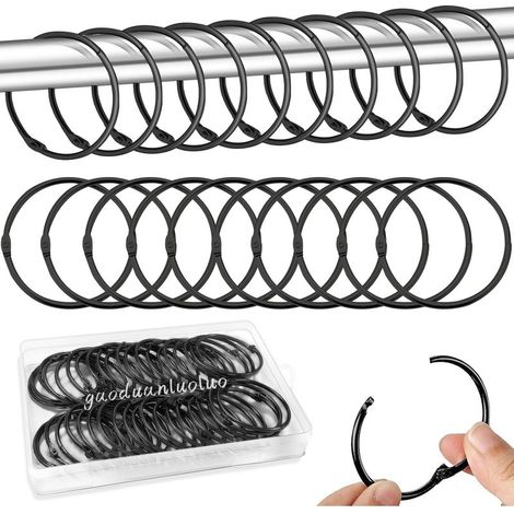 Lot de 40 Anneaux de Rideaux à Ouvrir, Anneau Rideau Douche, Anneaux de Reliure, Clips Métalliques pour Anneaux pour Tringles à Rideaux et Rideau Rail (Noir) (1/5)