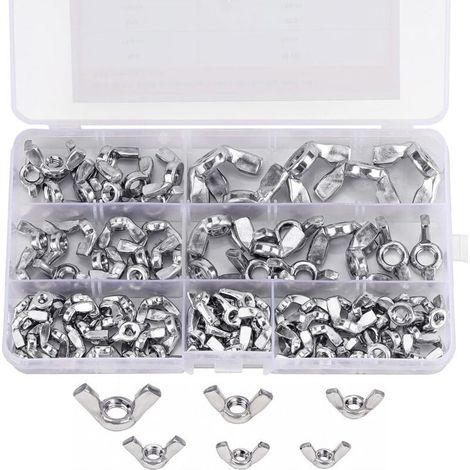 Assortimento Dado a Farfalla butterfly (100 Pezzi) - Dimensioni M3, M4, M5, M6, M8 e M10 Viti di Montaggio in Acciaio Inox 304 - Noci-Fin d'Argento per il fai da te (1/5)