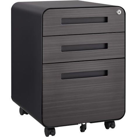 Armoire de bureau mobile noire avec 3 tiroirs sous-table – Rangement polyvalent pour classeurs A4, Letter et Legal – Structure en acier laminé à froid avec 5 roulettes + système anti-basculement – Éta (1/5)