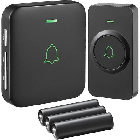Sonnette sans fil AVANTEK WA-11, étanche, alimentée par piles, portée de 300 mètres, portable, avec 52 mélodies et 5 niveaux de volume, noire.-AquaForge