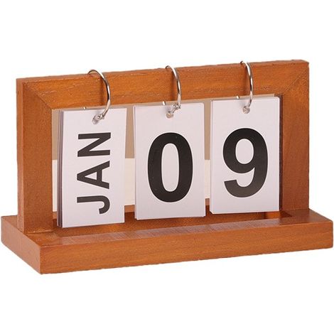 Calendrier perpétuel minimaliste en bois, marron, affichage interactif de la date, objet de décoration de bureau (1/3)