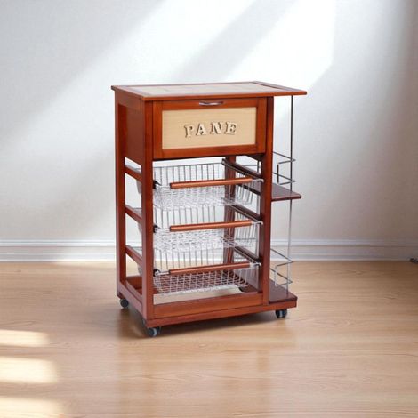 Carrello portapane con portabottiglie e cesti portafrutta Ciliegio (1/5)