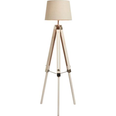 Litecraft Jonah Wooden Tripod Adjustable Natural Floor Lamp With Tapered Shade (1/5)