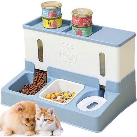 Distributeur Automatique d'eau Gravité,Distributeur Croquette Automatique,Fontaine à Eau pour Chat Et Chien,Distributeur Automatique De Nourriture Et d'eau pour Petit Animal Domestique 2 en 1