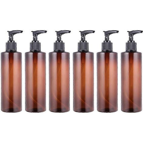 6 flacons à pompe en plastique de 350 ml pour le remplissage/la distribution en voyage, flacons bruns, couleur de la tête de pompe aléatoire (en option) (1/5)