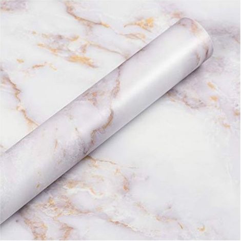 1 Rouleau Papier Adhésif PVC Marbre Blanc et Or 40x200cm Imperméable pour Meuble Cuisine Salle de Bain (1/5)