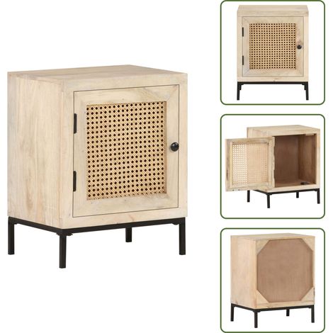Nachttisch 40x30x50 cm Mango Massivholz und Rohrgeflecht - Rustikaler Nachttisch - Holzmöbel - Mangoholz Tisch - Wohnzimmer Dekoration - Nachtschränkchen