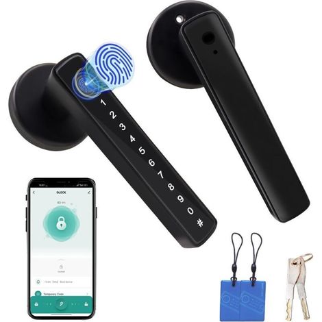 Smart fingerprint door lock with 2 mechanical keys and 2 IC cards, unlocked via the Tuya app