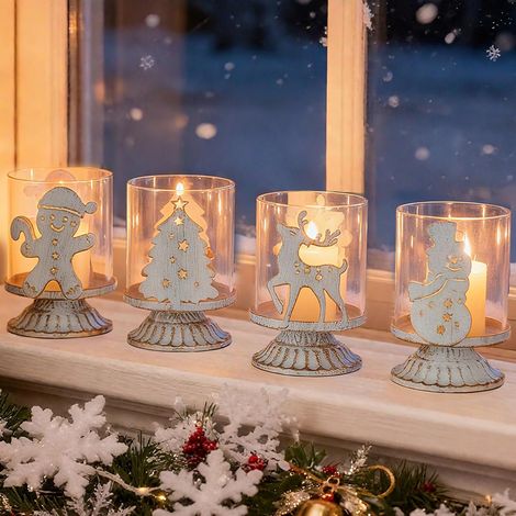 Set 4 portacandele natalizi tealight vintage metallo bianco (1/5)