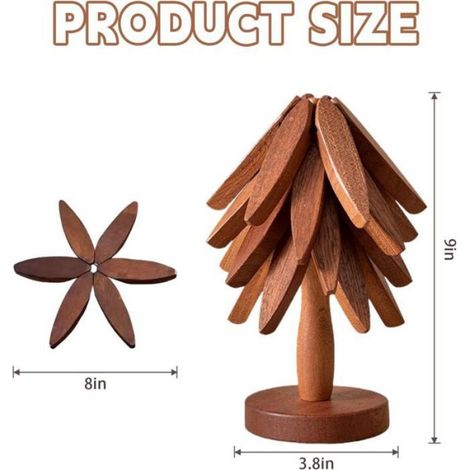Tapis Isolant Thermique - Bambou Naturel - Pour Plans De Travail Et Tables - 4 Pièces Avec Support - Diamètre Déplié 22 Cm (1/5)