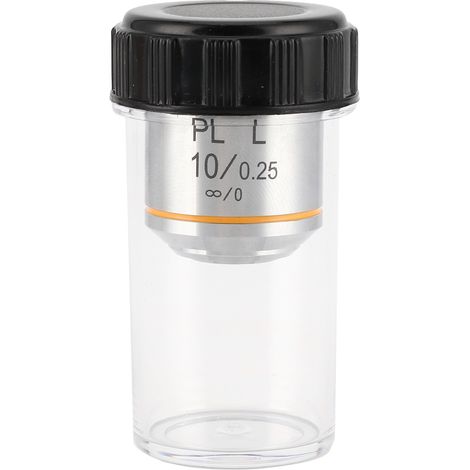 Objectif microscope métallurgique KP-10X PL10X, distance de travail longue 20,2 mm, optique infinie, grossissement 10x, pour observation de métaux et matériaux. (1/5)