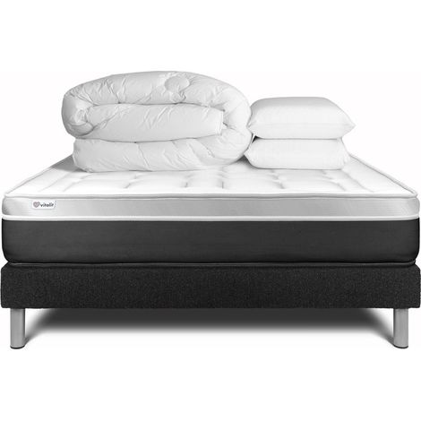 Komplettpaket Bett - Matratze 140x200 cm + Boxspringbett mit Lattenrost (im Set) + 2 Kopfkissen + Bettdecke - Vital Soft