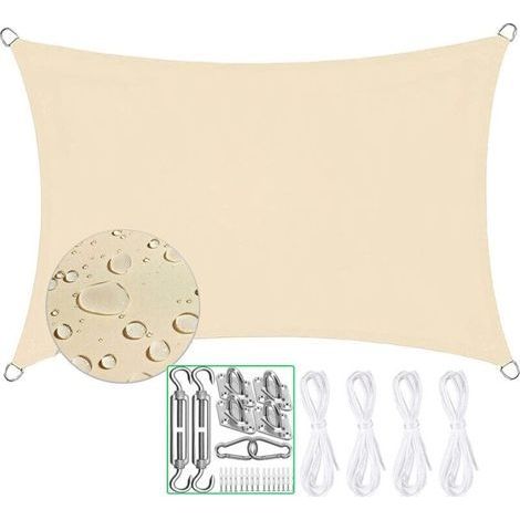 Garden FutureVoile d'ombrage imperméable rectangulaire 2 x 3 m – Toile PES enduite de PU – Protection UV 93% – Coins renforcés avec anneaux inox (1/5)