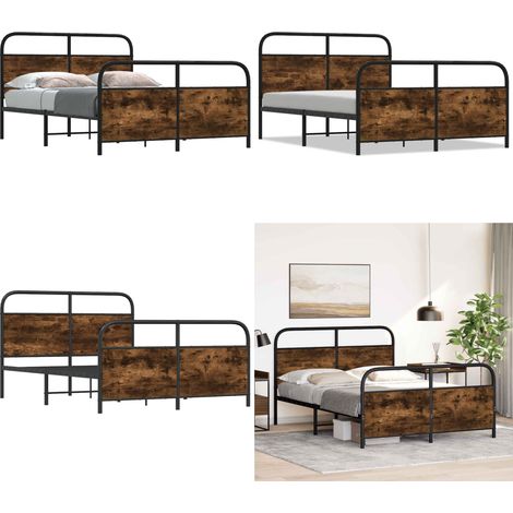 vidaXL Cadre de lit en métal sans matelas chêne fumé 140x200 cm (1/5)
