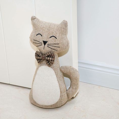 Butoir de porte mignon décoratif pour la maison et le bureau, butoir en tissu rempli d'animal pour porte intérieure, arrêt de porte en forme de chat (1/4)