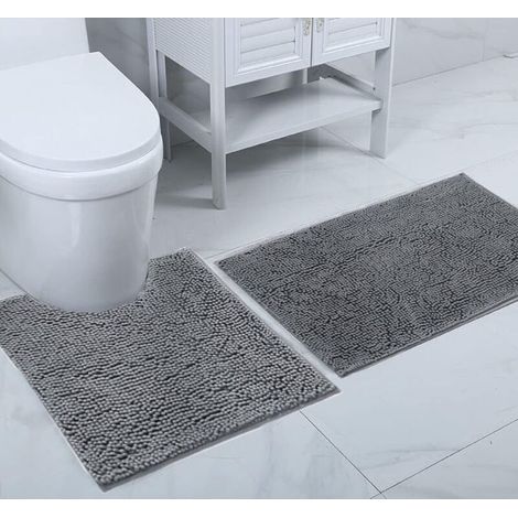 ALLIANDISEnsemble Tapis de Bain, Carpettes de Toilette 3 Pièces, Tapis WC Antidérapant Doux Absorbant Epais en Chenille pour la Salle de Bain/WC (1/3)