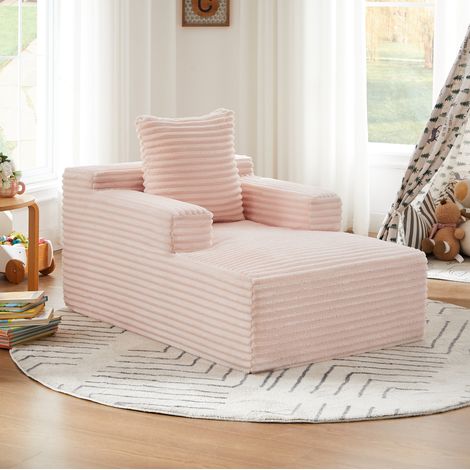 Chaise longue/poltrona relax e divano occasionale, non richiede montaggio, comoda imbottitura, velluto a coste rosa (1/5)